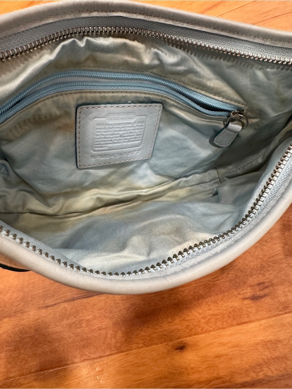 Authentic Coach # 1877 2004 Canvas & Blue leather Metallic SoHo Mini Hobo - Picture 8 of 11